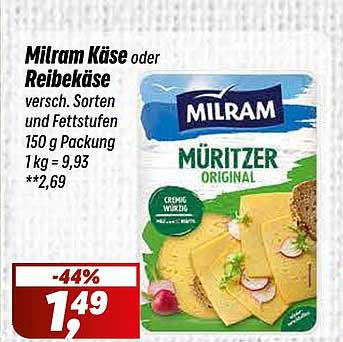 Milram Käse oder Reibekäse - verschiedene Sorten und Fetstufen
