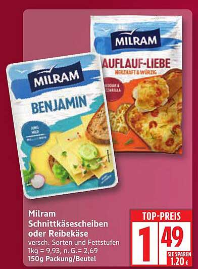 Milram Schnittkäsescheiben oder Reibekäse