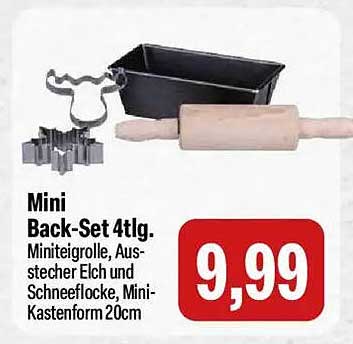 Mini Back-Set 4tlg. - Miniteigrolle, Ausstecher Elch und Schneeflocke, Mini-Kastenform 20cm