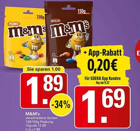 M&M's verschiedene Sorten 150g Packung