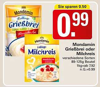 Mondamin Grießbrei oder Milchreis – verschiedene Sorten