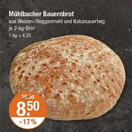 Mühlbacher Bauernbrot aus Weizen-/Roggenmehl und Natursauerteig