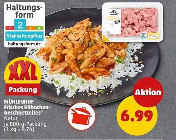 MÜHLENHOF Frisches Hähnchen-Geschnetzeltes Natur, je 800-g-Packung