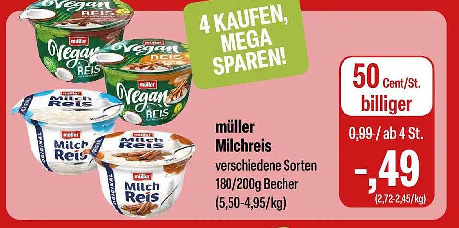 müller Milchreis verschiedene Sorten 180/200g Becher