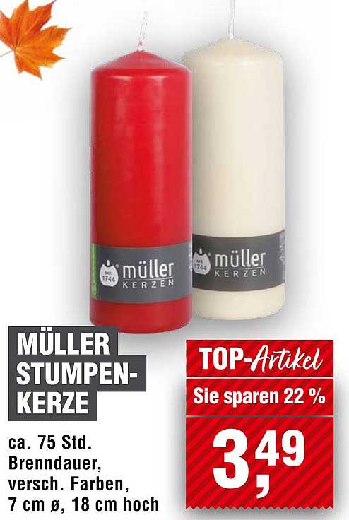Müller Stumpenkerze - ca. 75 Std. Brenndauer