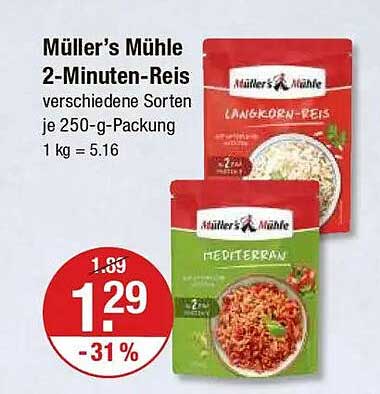 Müller’s Mühle 2-Minuten-Reis verschiedene Sorten je 250-g-Packung