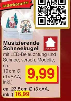 Musizierende Schneekugel mit LED-Beleuchtung