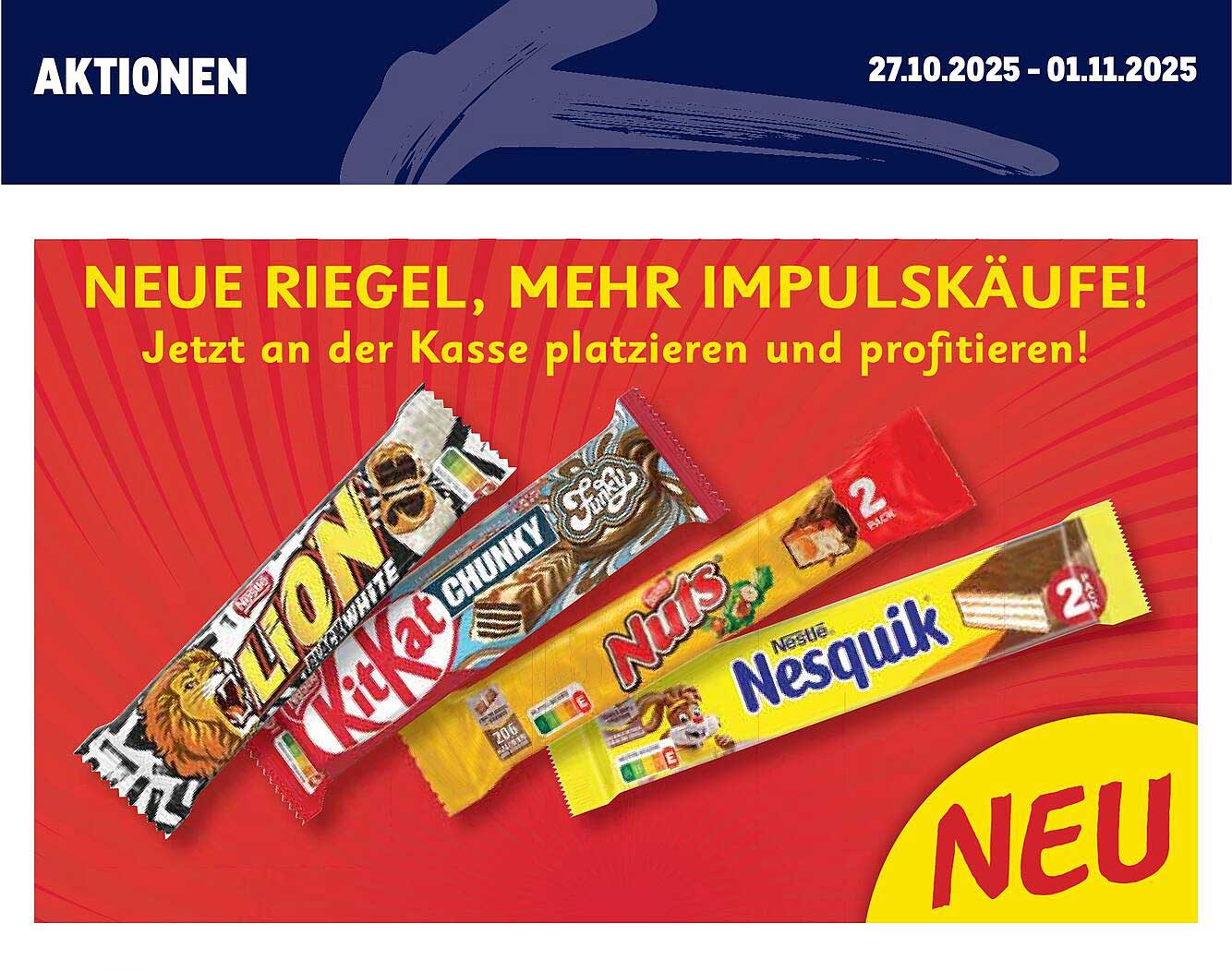 Neue Riegel: Lion, KitKat Chunky, Nuss und Nesquik