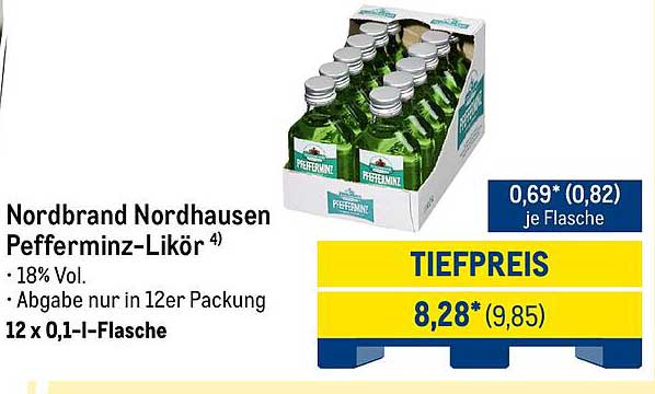 Nordbrand Nordhausen Pfefferminz-Likör 12 x 0,1 l