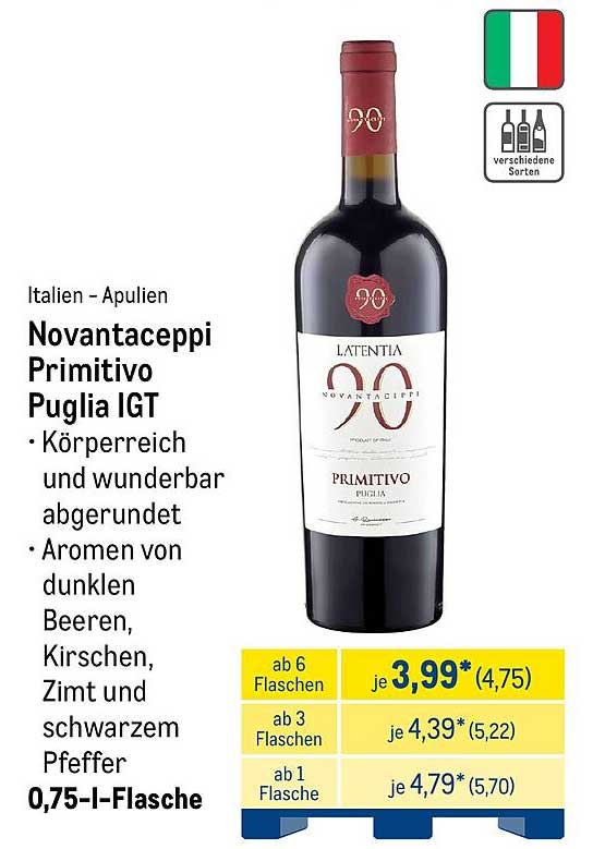 Novantaceppi Primitivo Puglia IGT - 0,75 l Flasche