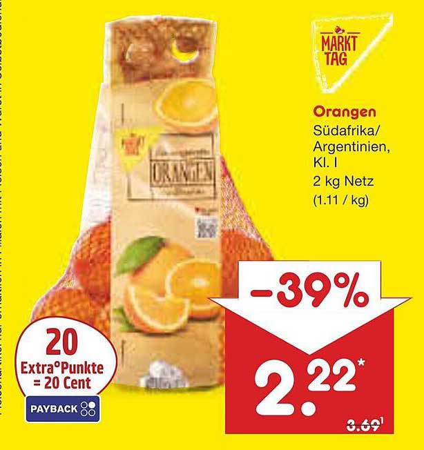 Orangen Südafrika/Argentinien, Kl. I - 2 kg Netz