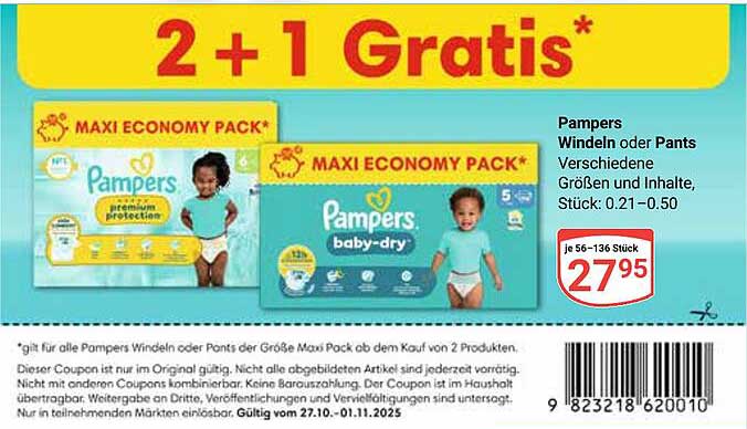 Pampers Maxi Economy Pack – 2 + 1 Gratis