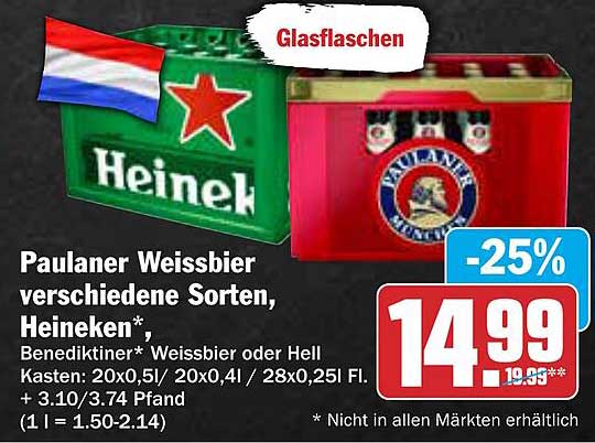 Paulaner Weissbier verschiedene Sorten, Heineken - 25% Rabatt!