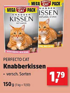 PERFECTO CAT Knabberkissen, 150 g, verschiedene Sorten