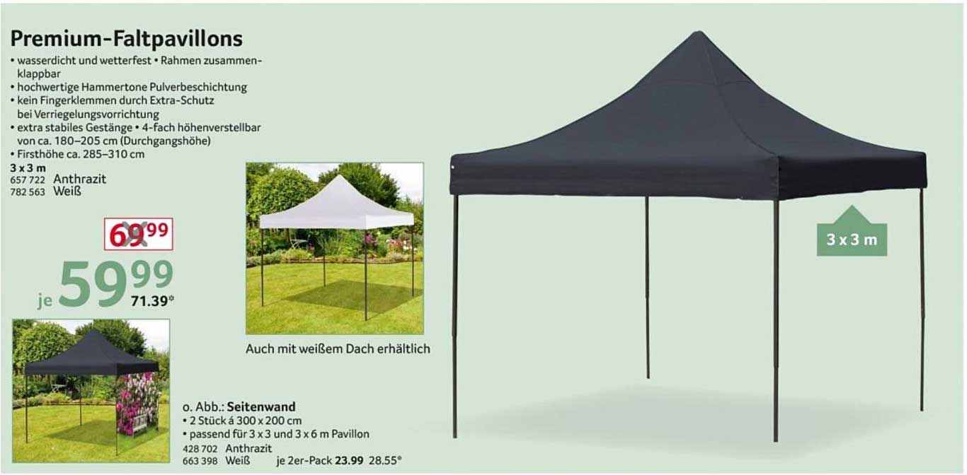 Premium-Faltpavillons 3 x 3 m in Anthrazit oder Weiß