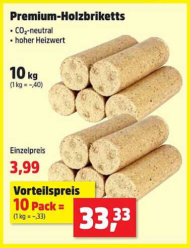 Premium-Holzbriketts 10 kg - CO2-neutral und hoher Heizwert
