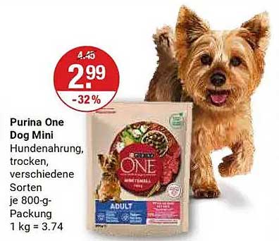 Purina One Dog Mini Hundenahrung, trocken, verschiedene Sorten je 800-g-Packung