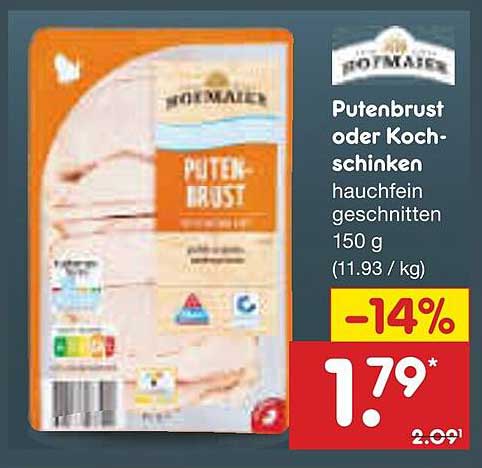 Putenbrust oder Kochschinken hauchfein geschnitten 150 g