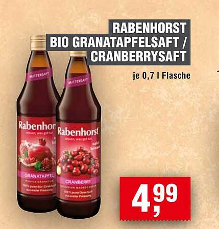 Rabenhorst Bio Granatapfelsaft / Cranberrysaft je 0,7 l Flasche