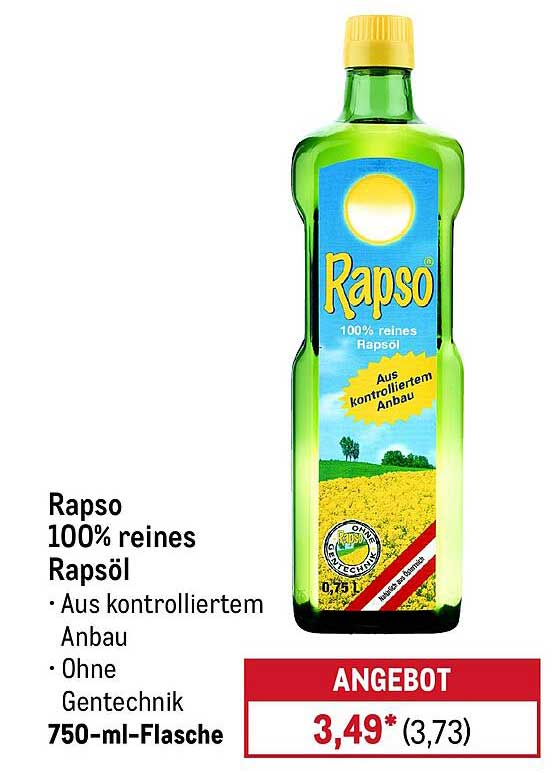 Rapso 100% reines Rapsöl 750-ml-Flasche