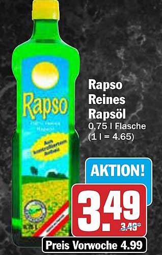 Rapso Reines Rapsöl 0,75 l Flasche