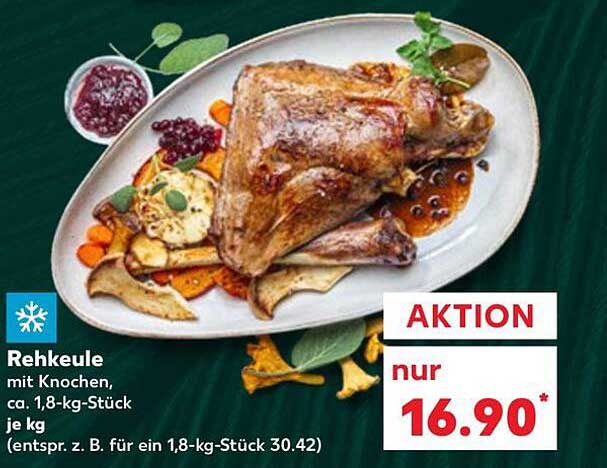 Rehkeule mit Knochen, ca. 1,8-kg-Stück je kg