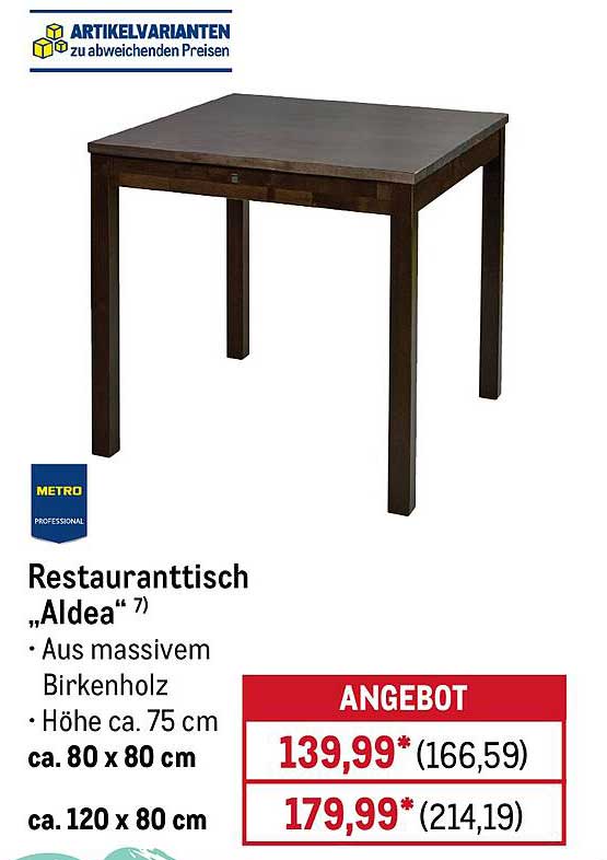 Restauranttisch "Aldea" aus massivem Birkenholz