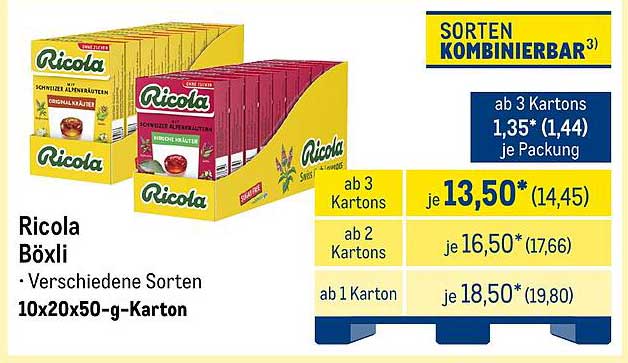 Ricola Böxli - verschiedene Sorten im 10x20x50-g-Karton