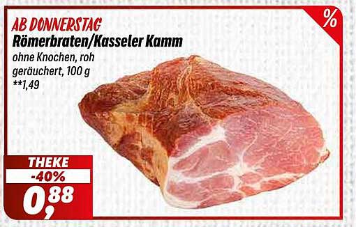 Römerbraten/Kasseler Kamm ohne Knochen, roh geräuchert, 100 g