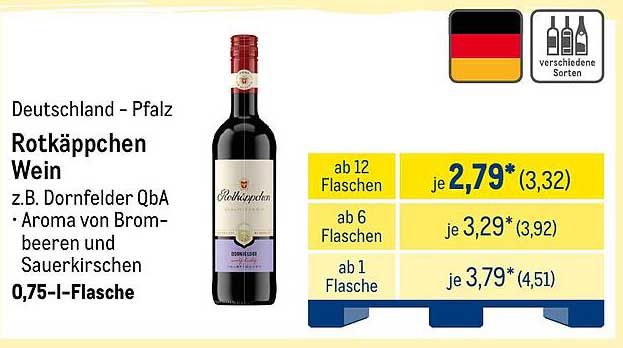 Rotkäppchen Wein z.B. Dornfelder QbA - Aromatik von Brombeeren und Sauerkirschen