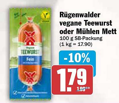Rügenwalder vegane Teewurst oder Mühlen Mett 100 g SB-Packung