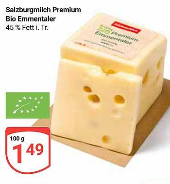 Salzburgmilch Premium Bio Emmentaler 45 % Fett i. Tr.