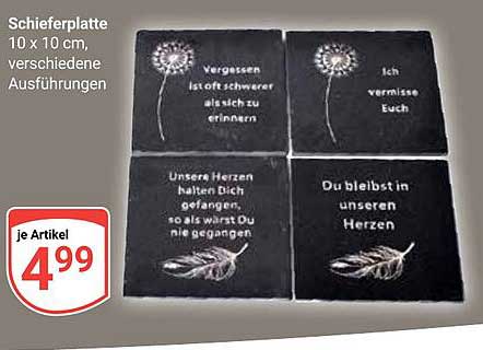 Schieferplatte 10 x 10 cm, verschiedene Ausführungen