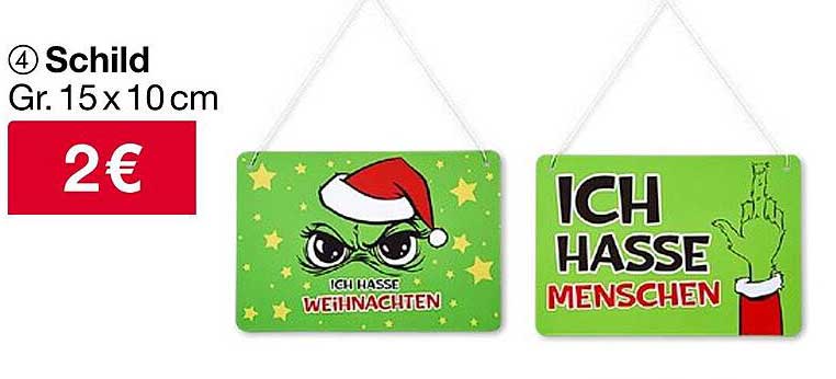 Schild Gr. 15 x 10 cm – 'Ich hasse Weihnachten' und 'Ich hasse Menschen'