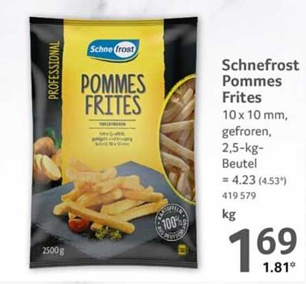 Schneefrost Pommes Frites 2,5 kg Beutel