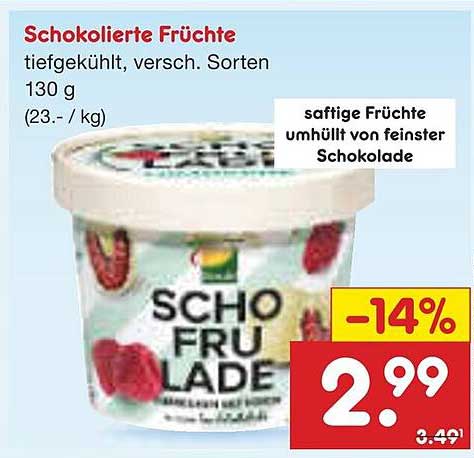 Schokolierte Früchte - tiefgekühlt, verschieden Sorten (130 g)