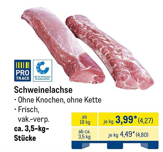 Schweinelachse - Frisch, ohne Knochen, ohne Kette