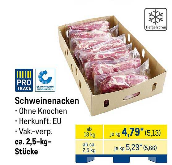 Schweinenacken – Ohne Knochen, Herkunft: EU, vakuumverpackt, ca. 2,5-kg-Stücke