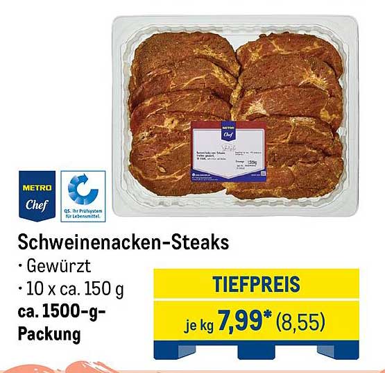 Schweinenacken-Steaks - Gewürzt, 10 x ca. 150 g, ca. 1500-g-Packung