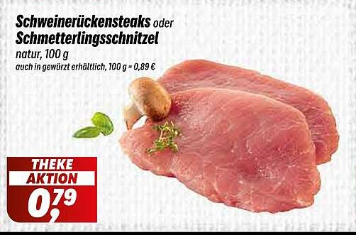Schweinerückensteaks oder Schmetterlingsschnitzel, natur, 100 g