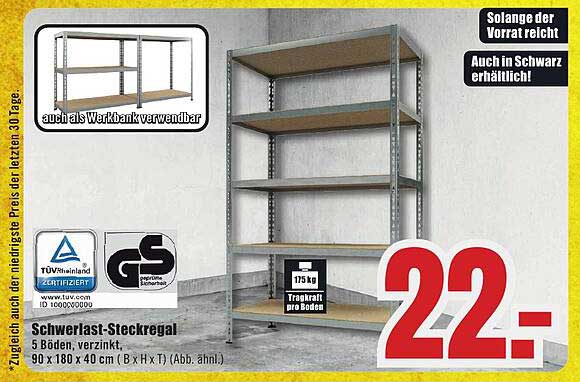 Schwerlast-Steckregal 5 Böden, verzinkt