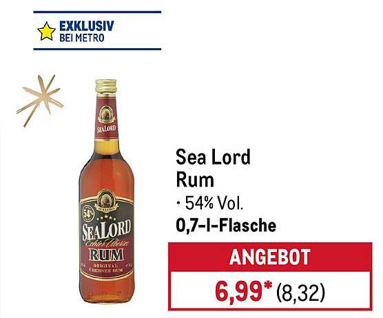 Sea Lord Rum 0,7-l-Flasche - 54% Vol.