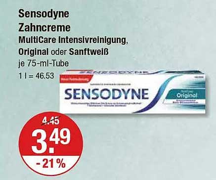 Sensodyne Zahnpasta MultiCare Intensivreinigung, Original oder Sanftweiß, 75 ml