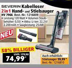 SEVERIN Kabelloser 2in1 Hand- und Stielsauger HV 7966
