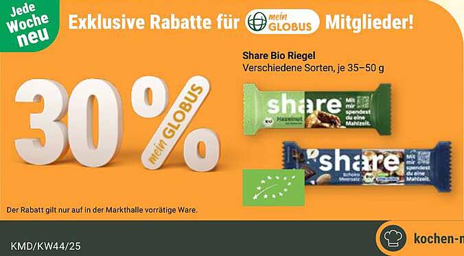 Share Bio Riegel - 30% Rabatt für mein Globus Mitglieder