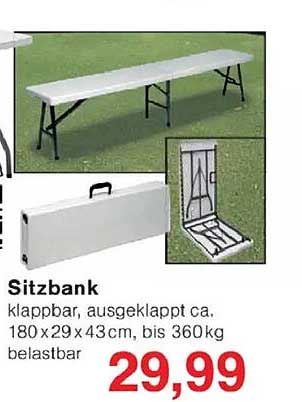 Sitzbank klappbar, ausgeklappt ca. 180 x 29 x 43 cm, bis 360 kg belastbar