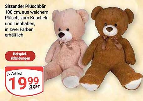 Sitzender Plüschbär 100 cm, aus weichem Plüsch
