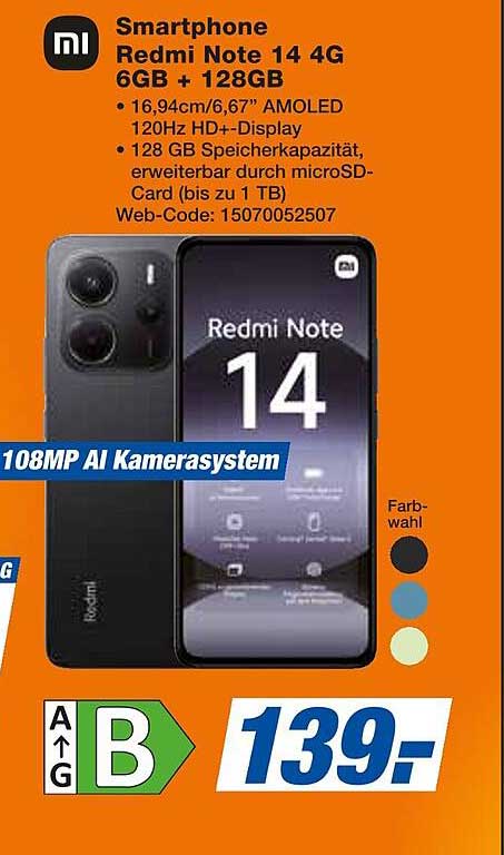 Smartphone Redmi Note 14 4G 6GB + 128GB