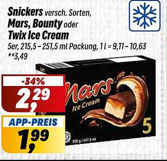 Snickers, Mars, Bounty oder Twix Ice Cream – 5er Packung