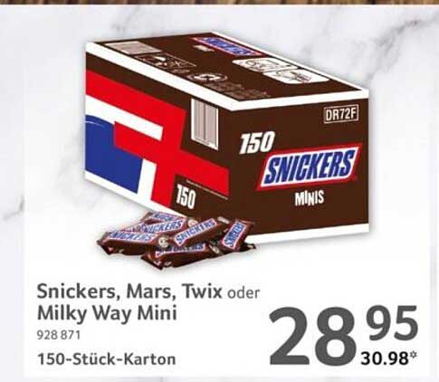 Snickers, Mars, Twix oder Milky Way Mini - 150-Stück-Karton